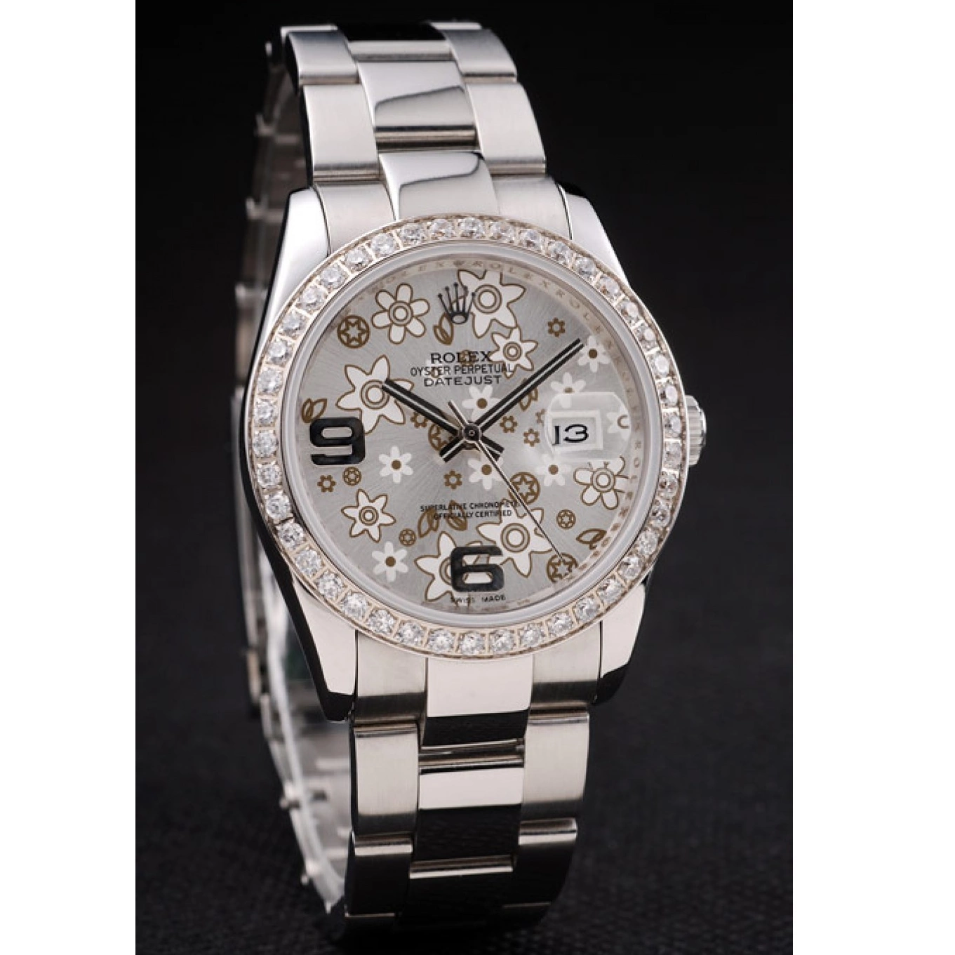 Aaa replica watch Flowers Steel Stainless Silver Rolex Plated rl305 Diamond Datejust Dial 0817